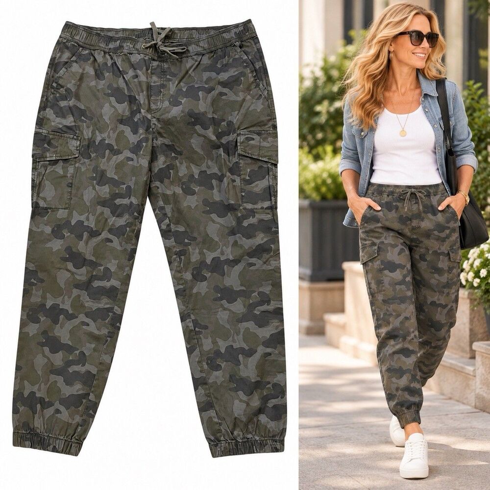 Natural Reflections Womens XL Camo Cargo Jogger Pants Stretch Cotton Utility